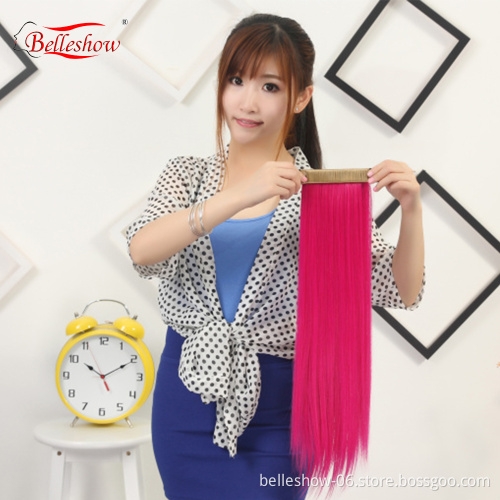 Hot sell clip on ponytail straight synthetic hair extension easy ponytail hairstyles best clip in hair extensions